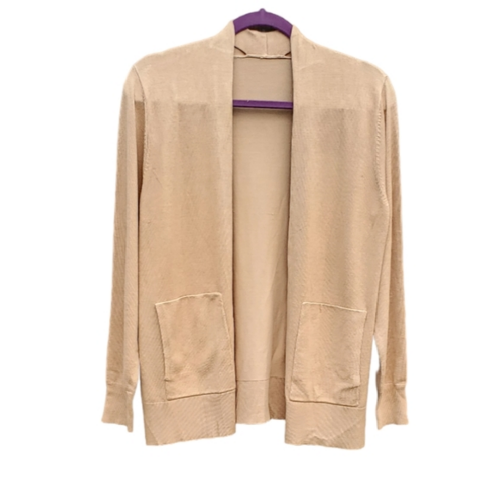 Tan Knit Viscose Soft Open‎ Sweater Wrap Shrug Pockets Women Size Small NWOT